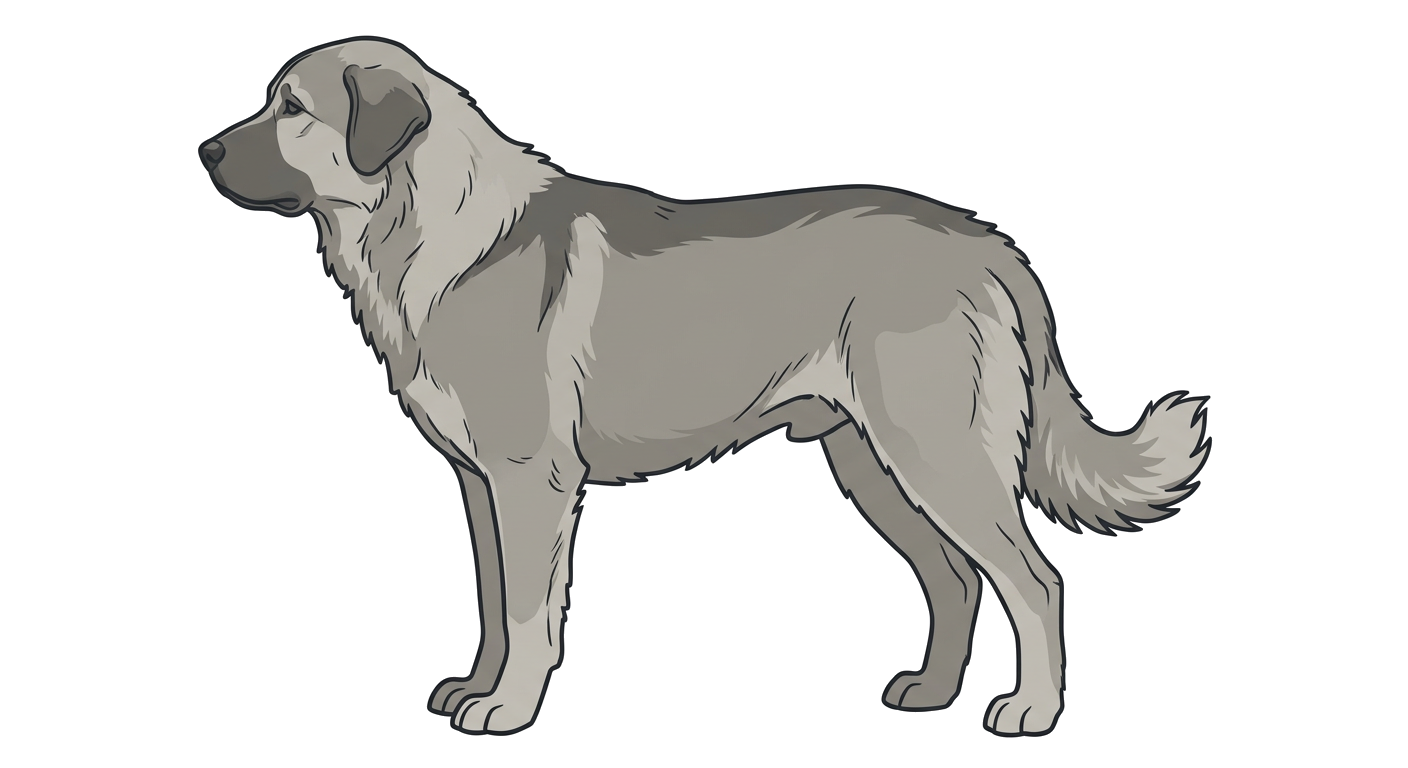 Side profile illustration of a Macedonian Shepherd Dog Karaman showing the points of the breed standard