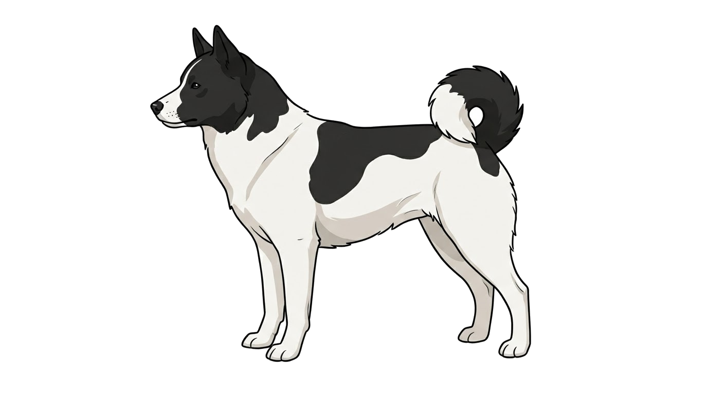 Side profile illustration of a Karelian Bear Dog showing the points of the breed standard