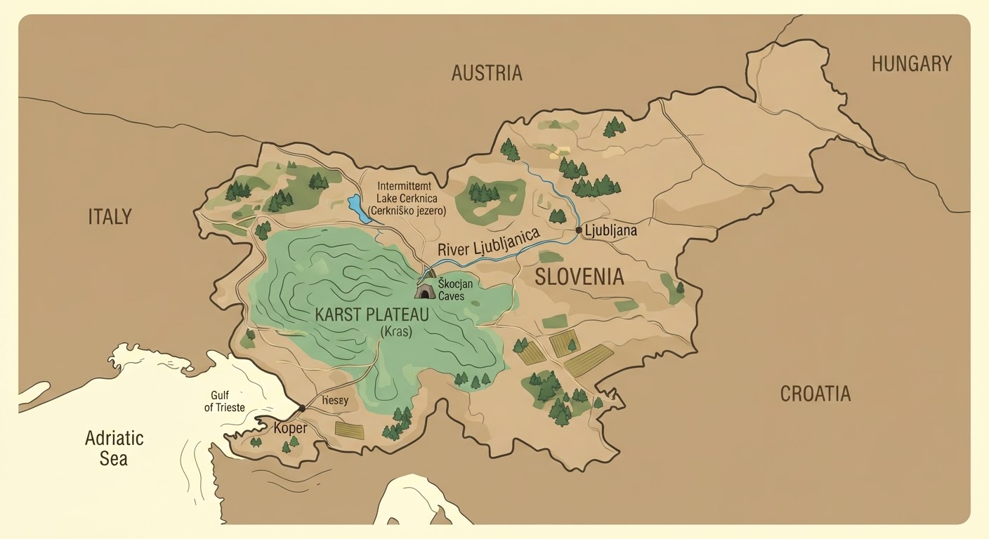 Illustrated map showing the origin of the Karst Shepherd