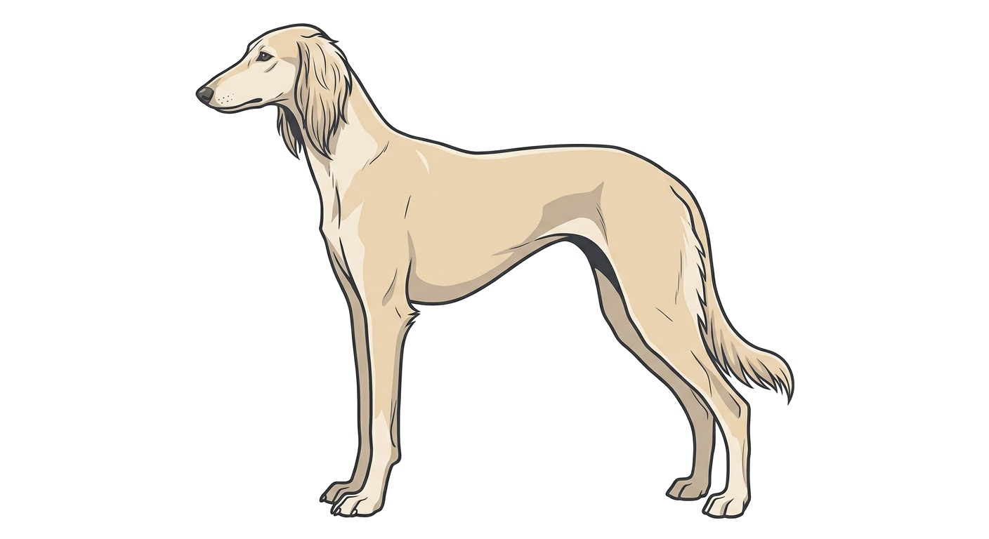 Side profile illustration of a Kazakh Tazy showing the points of the breed standard