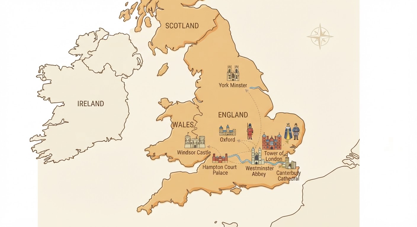 Illustrated map showing the origin of the King Charles Spaniel