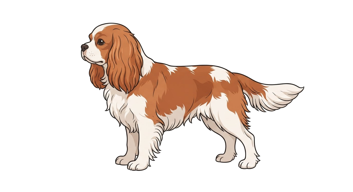 Side profile illustration of a King Charles Spaniel showing the points of the breed standard