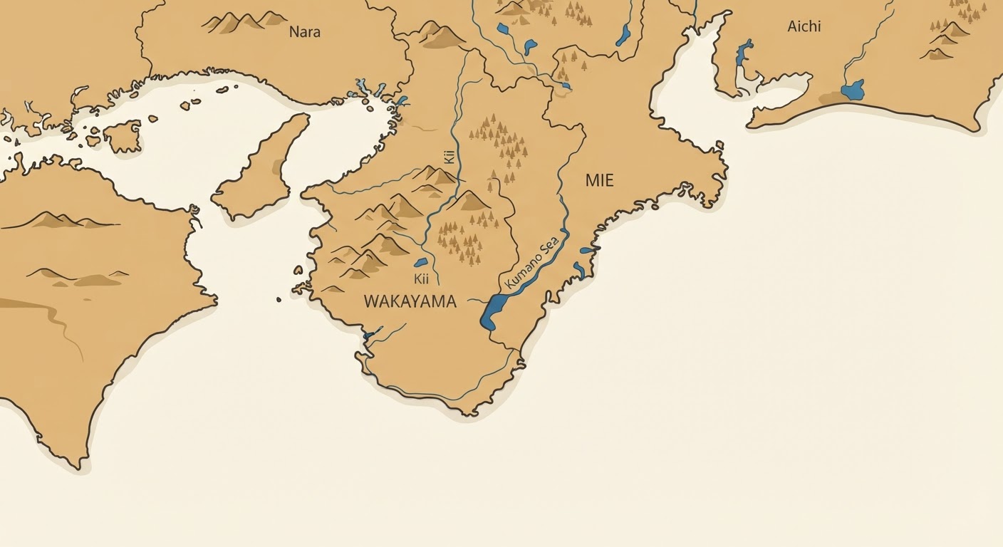 Illustrated map showing the origin of the Kishu Ken