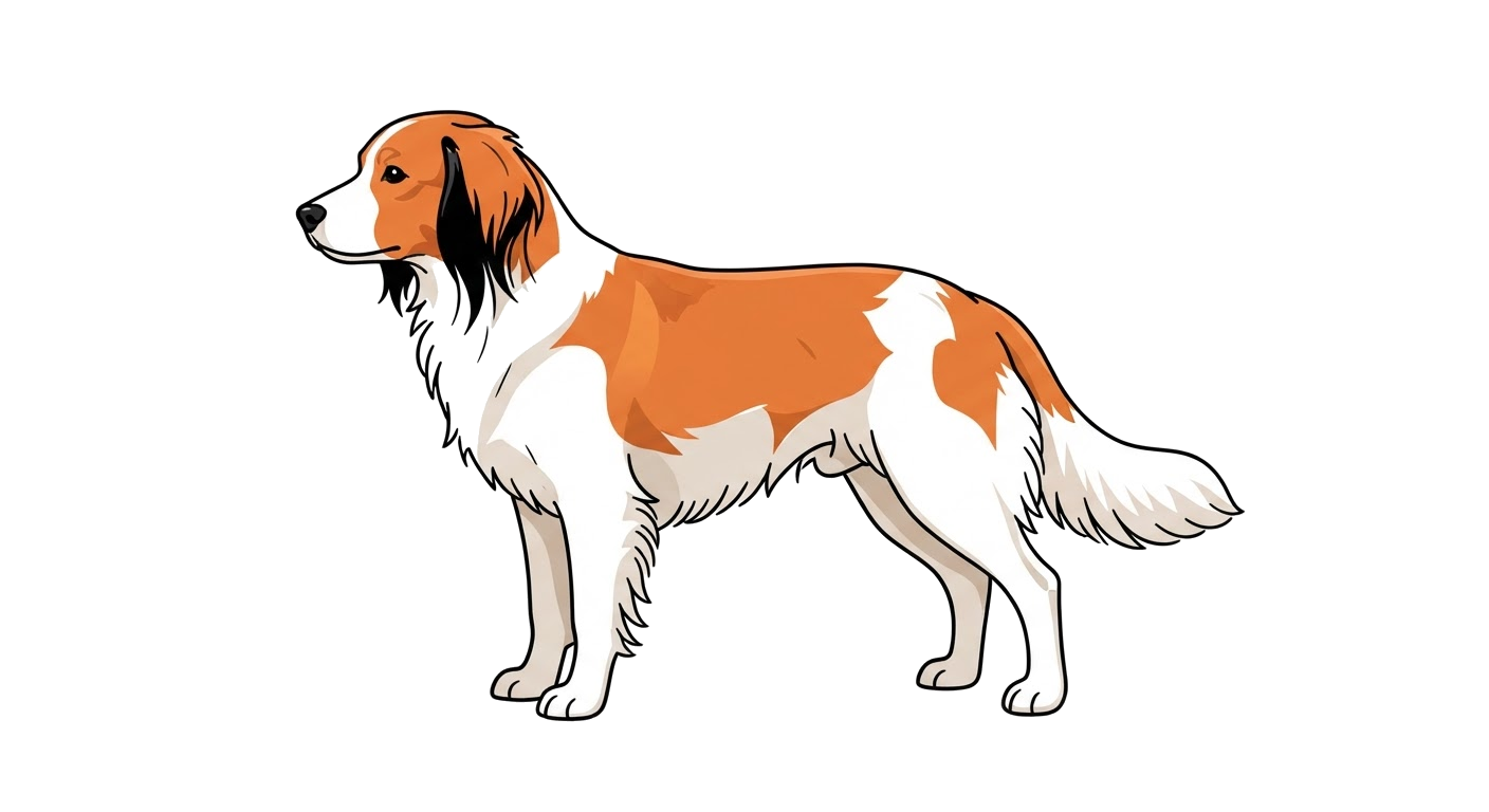 Side profile illustration of a Kooikerhondje showing the points of the breed standard