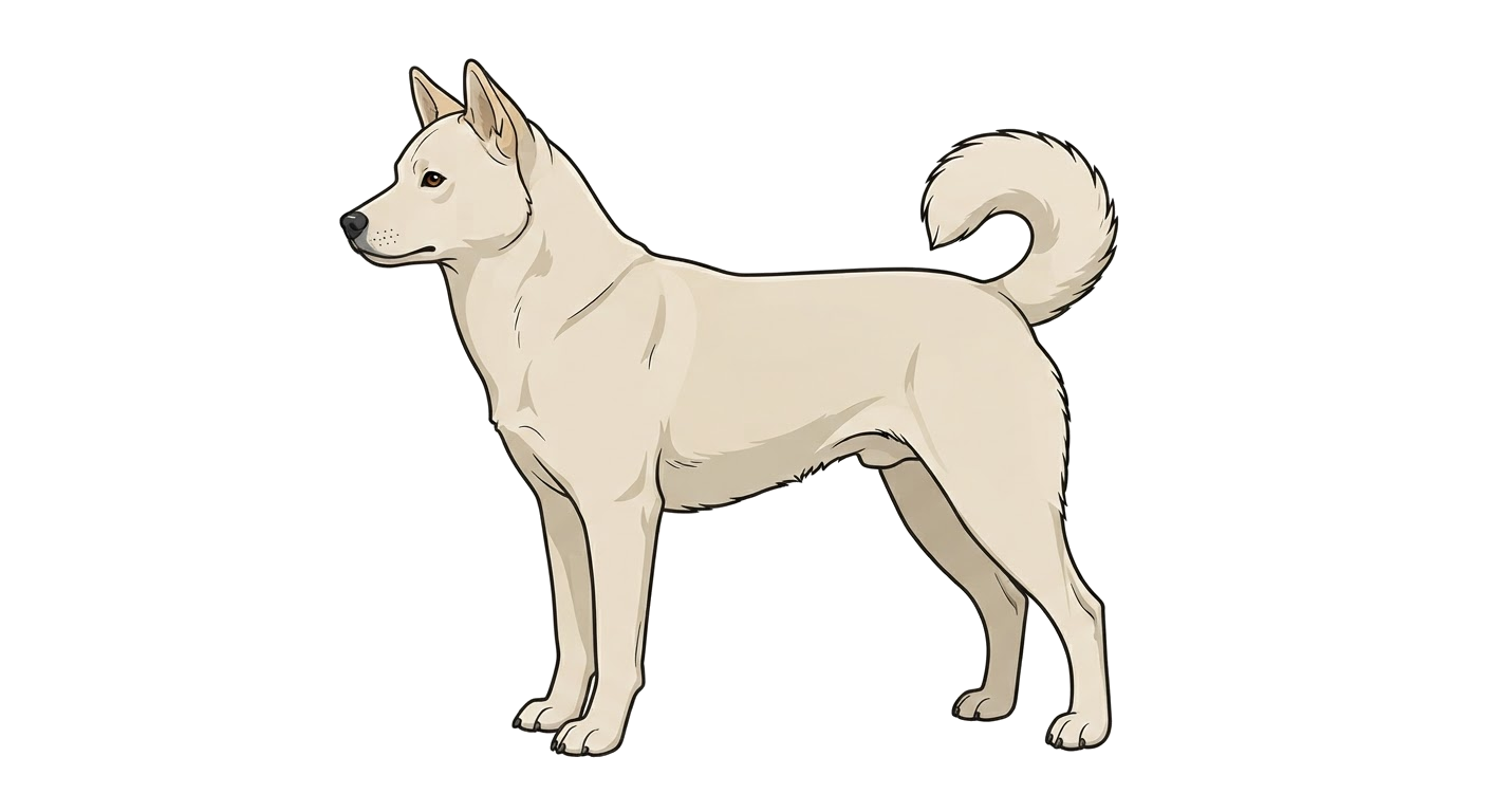 Side profile illustration of a Korean Jindo showing the points of the breed standard