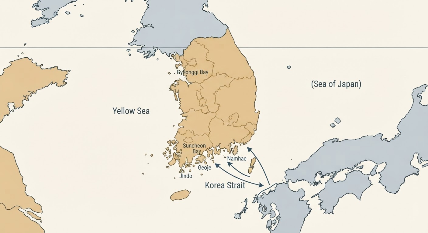 Illustrated map showing the origin of the Korean Tosa