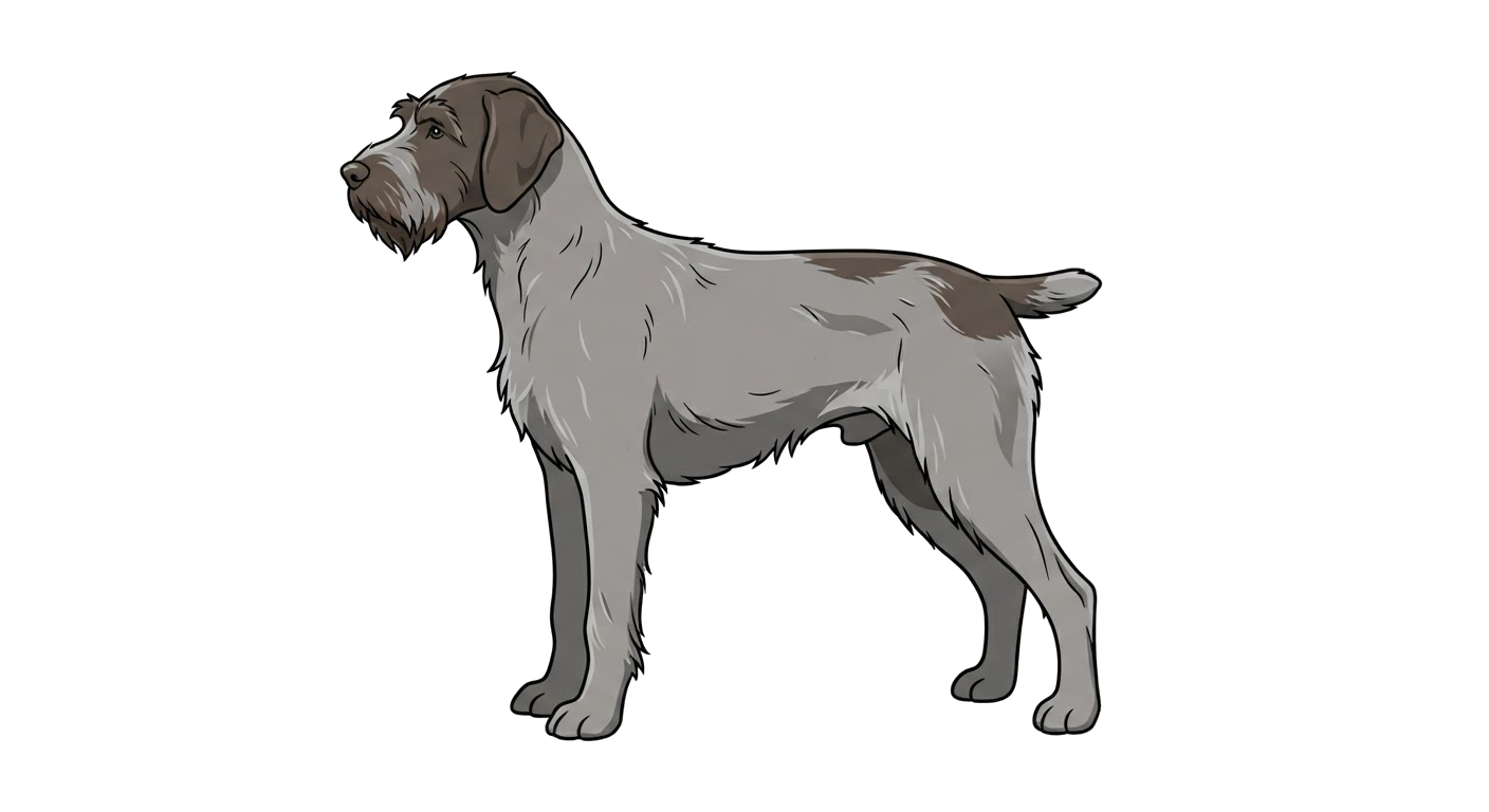 Side profile illustration of a Korthals Griffon showing the points of the breed standard