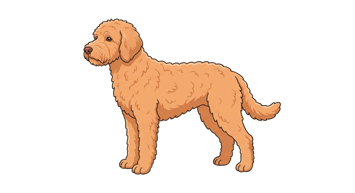 Side profile illustration of a Labradoodle showing the points of the breed standard