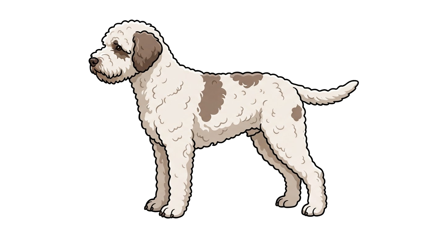 Side profile illustration of a Lagotto Romagnolo showing the points of the breed standard