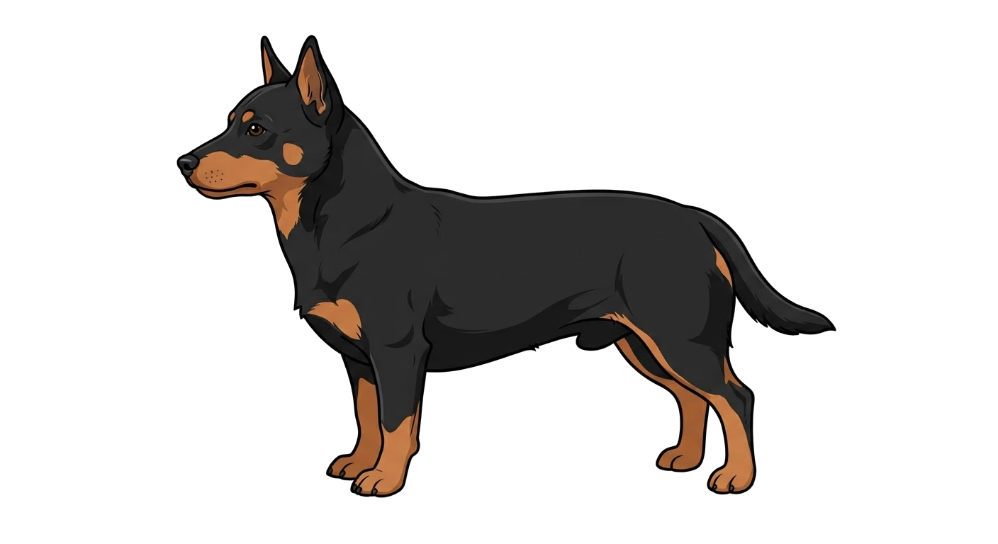 Side profile illustration of a Lancashire Heeler showing the points of the breed standard