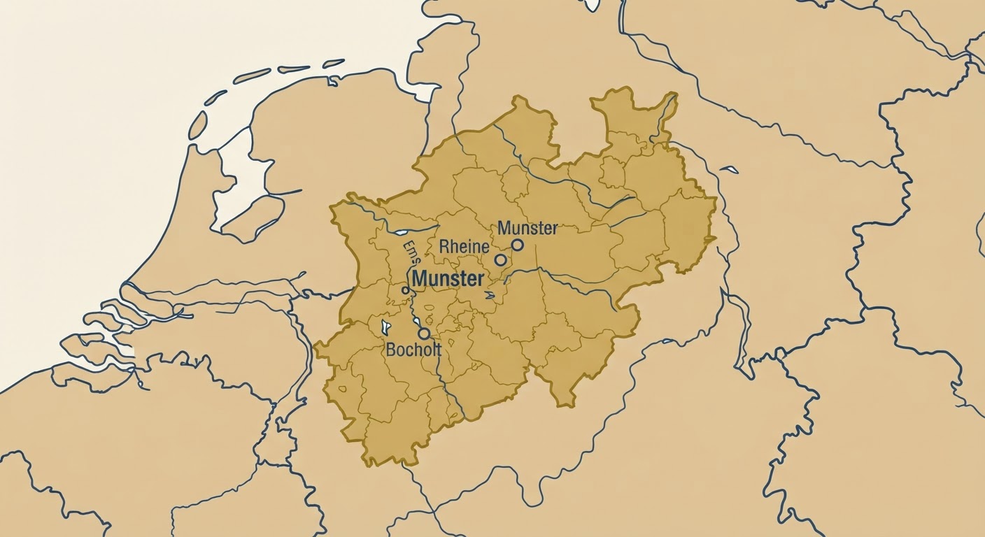 Illustrated map showing the origin of the Large Munsterlander