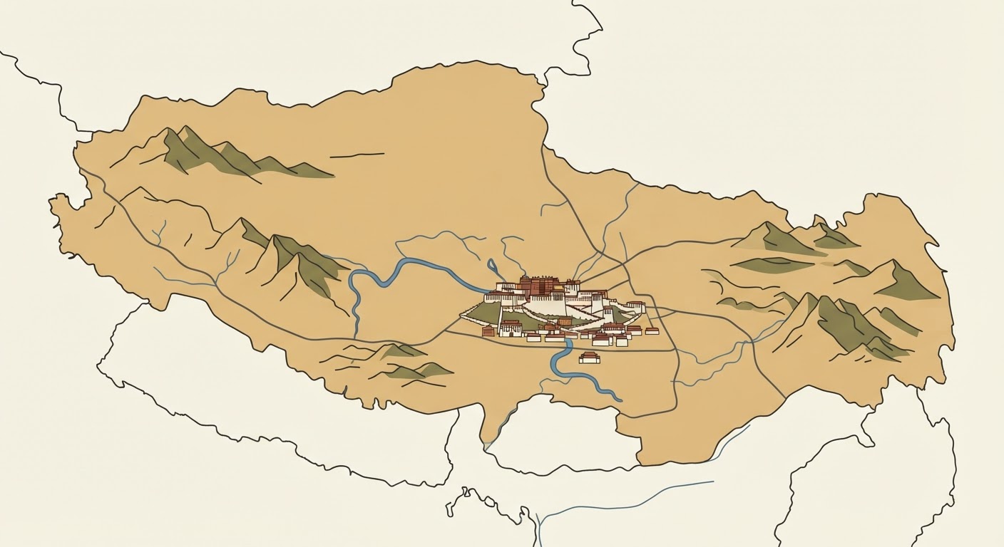 Illustrated map showing the origin of the Lhasa Apso