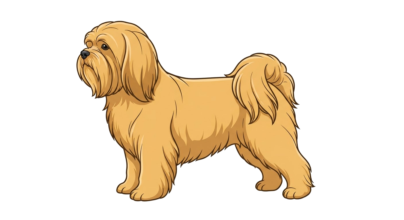 Side profile illustration of a Lhasa Apso showing the points of the breed standard