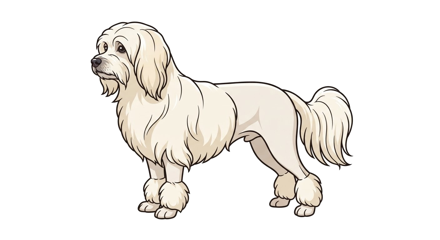Side profile illustration of a Lowchen showing the points of the breed standard