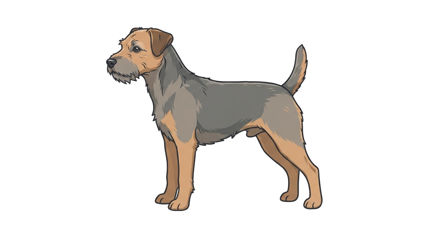 Side profile illustration of a Lucas Terrier showing the points of the breed standard
