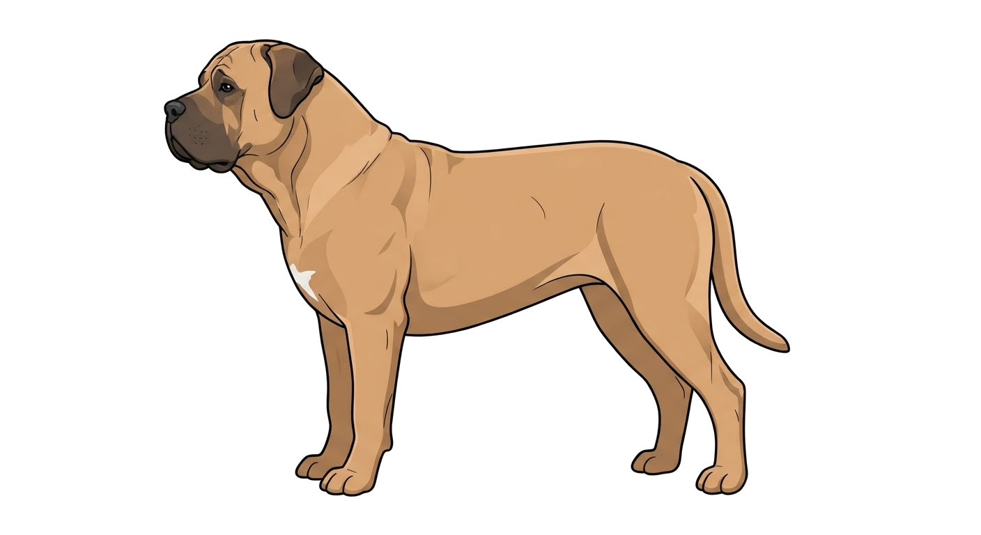 Side profile illustration of a Majorca Mastiff showing the points of the breed standard
