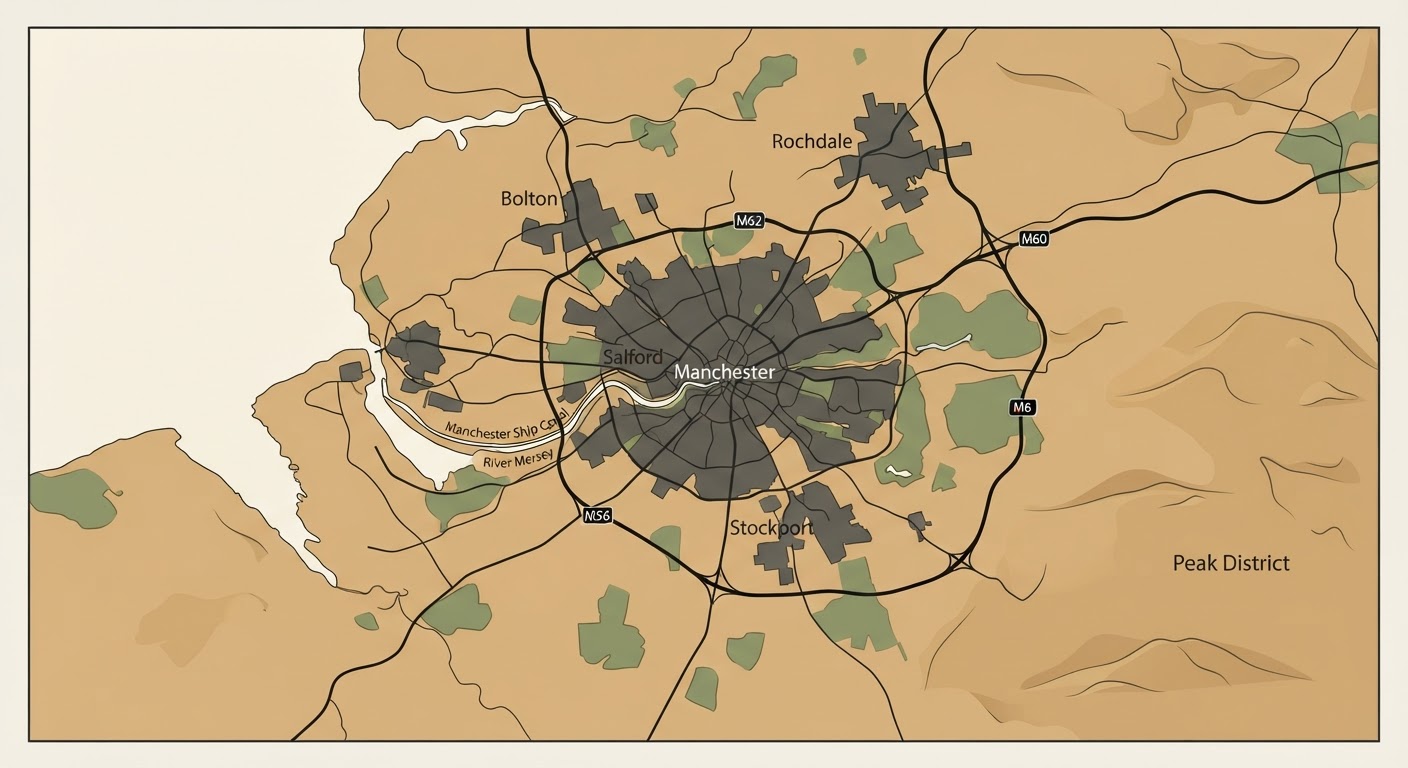 Illustrated map showing the origin of the Manchester Terrier