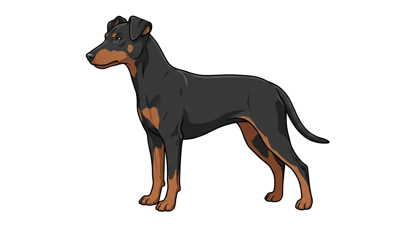 Side profile illustration of a Manchester Terrier showing the points of the breed standard