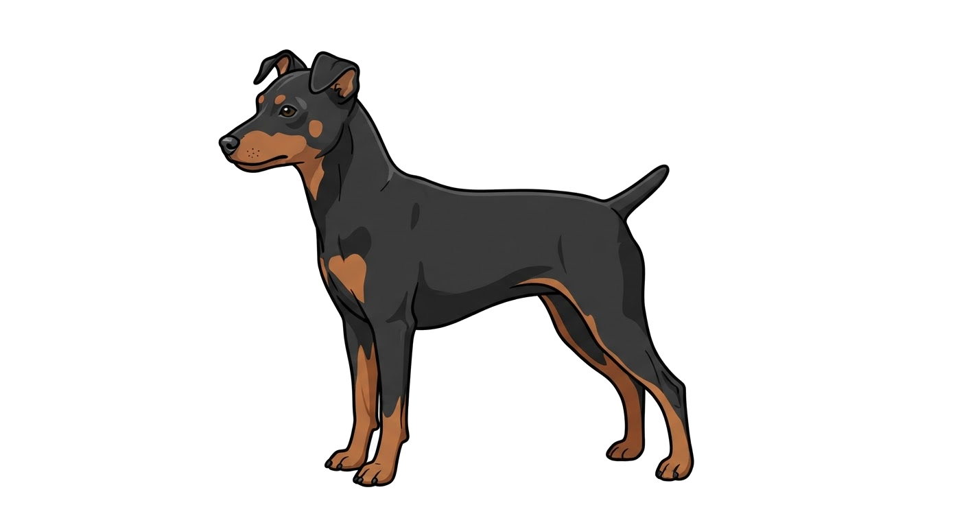 Side profile illustration of a Manchester Terrier (Toy) showing the points of the breed standard