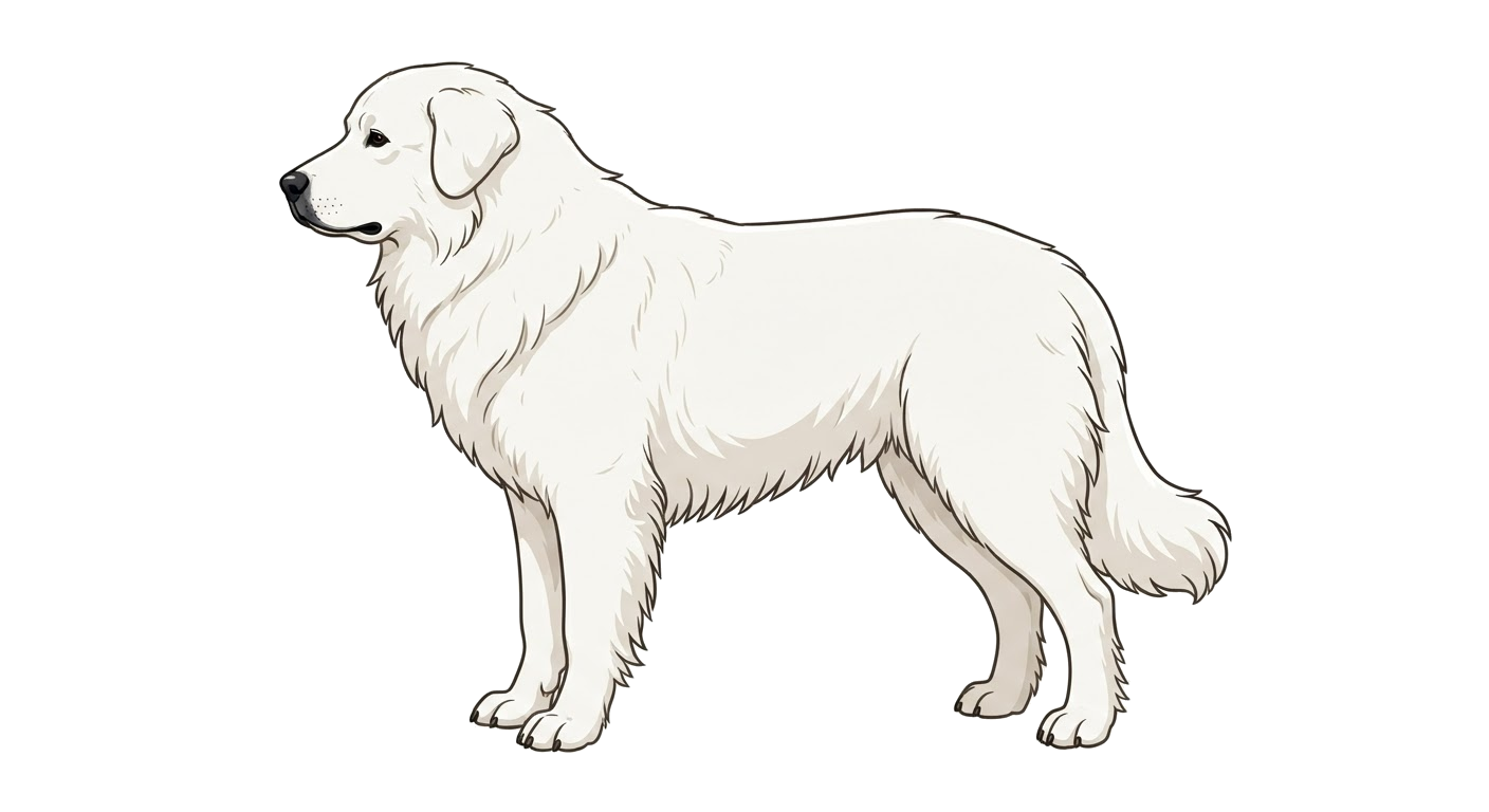 Side profile illustration of a Maremma Sheepdog showing the points of the breed standard