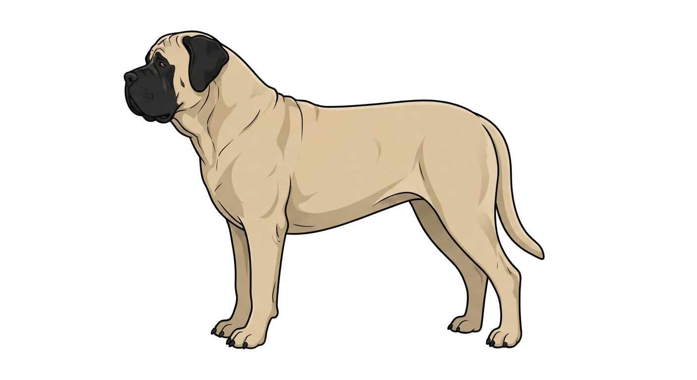 Side profile illustration of a Mastiff showing the points of the breed standard