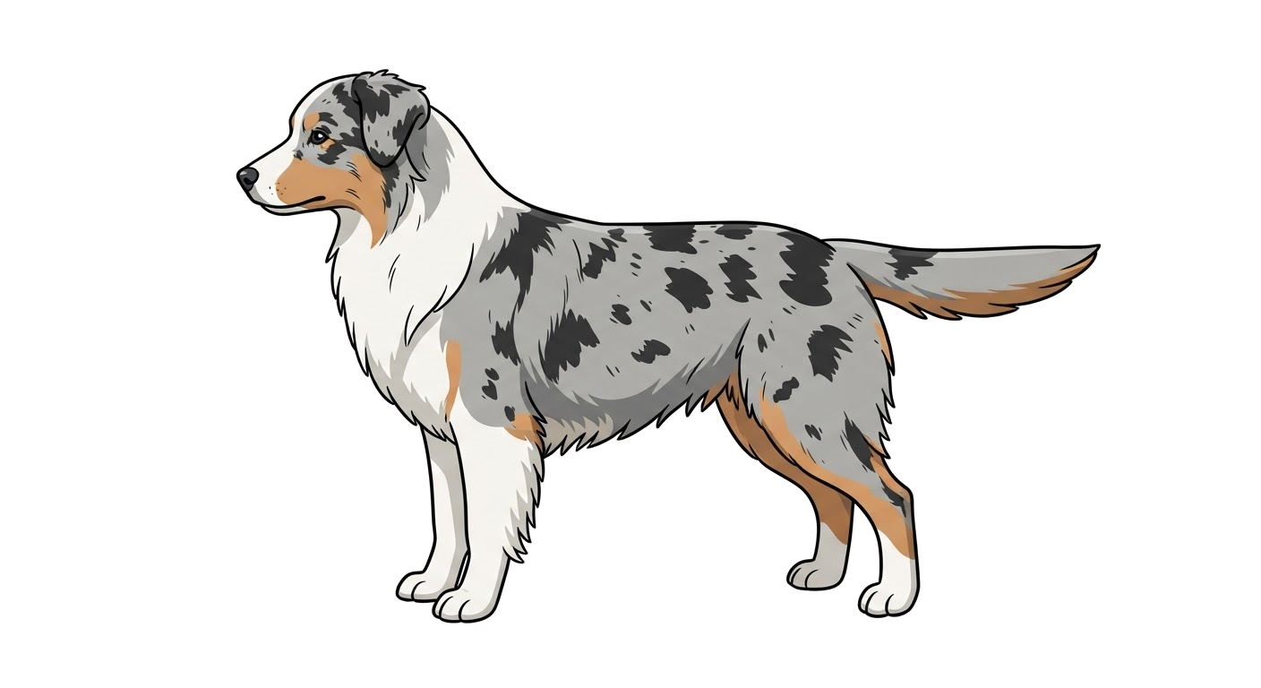 Side profile illustration of a Miniature American Shepherd showing the points of the breed standard