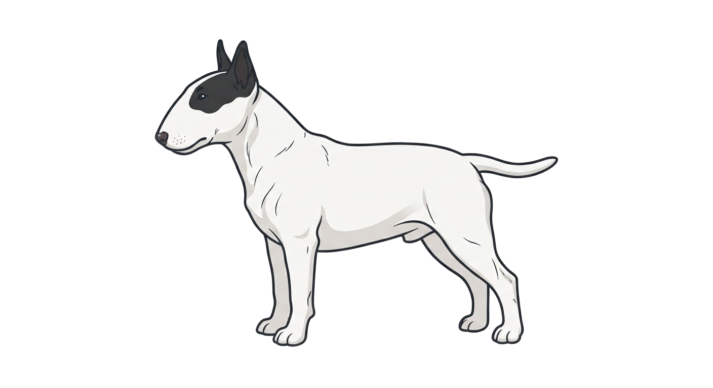 Side profile illustration of a Miniature Bull Terrier showing the points of the breed standard