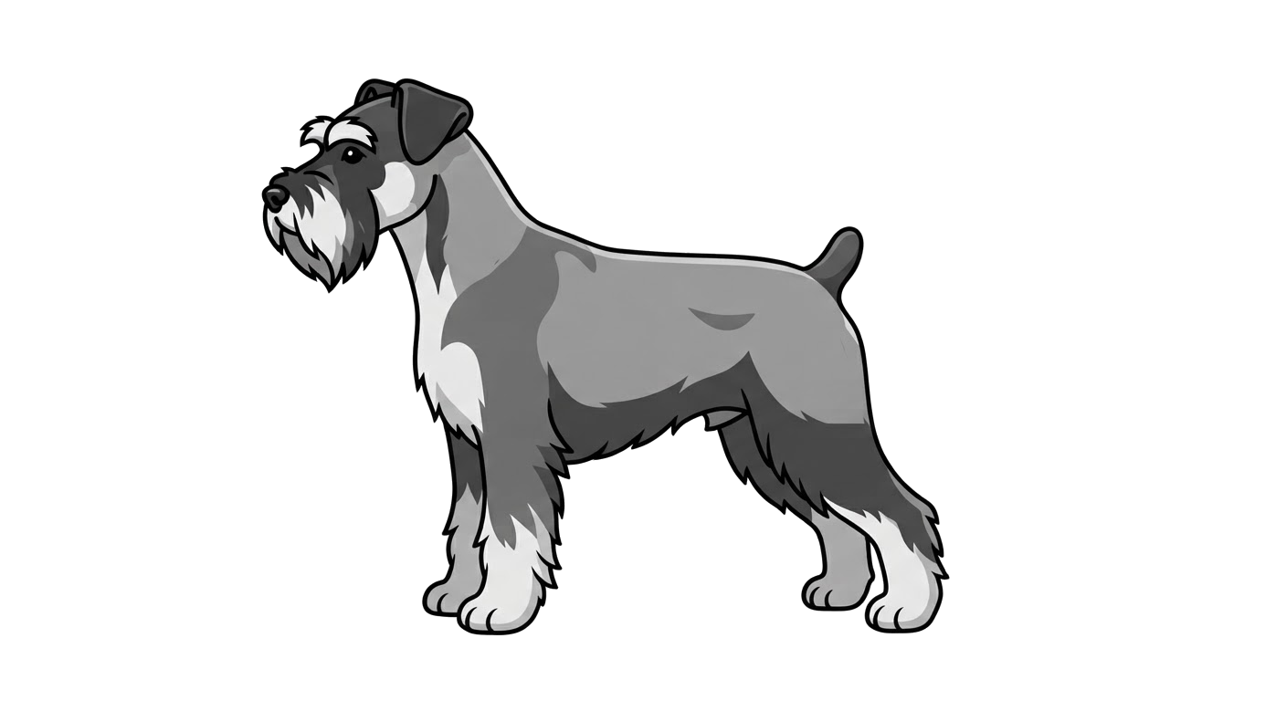 Side profile illustration of a Miniature Schnauzer showing the points of the breed standard