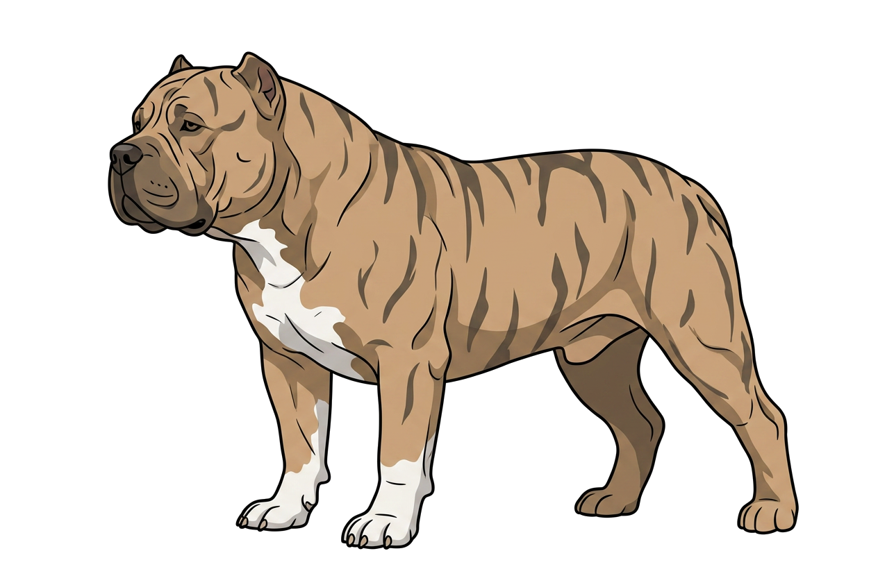 Side profile illustration of a Mollosso Presa Mayo showing the points of the breed standard