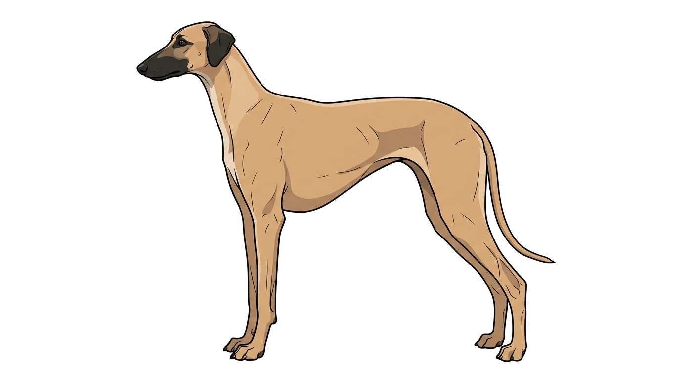 Side profile illustration of a Mudhol Hound showing the points of the breed standard