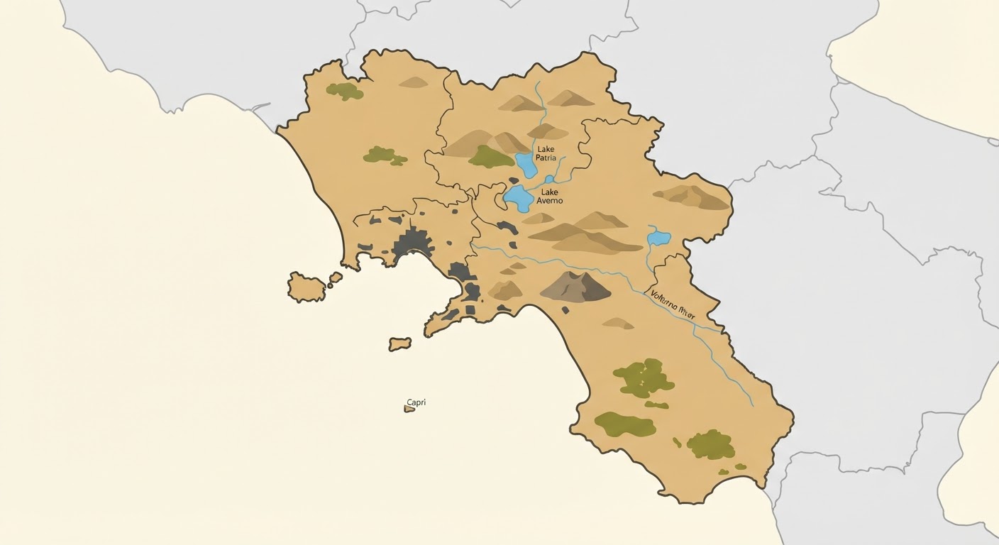 Illustrated map showing the origin of the Neapolitan Mastiff