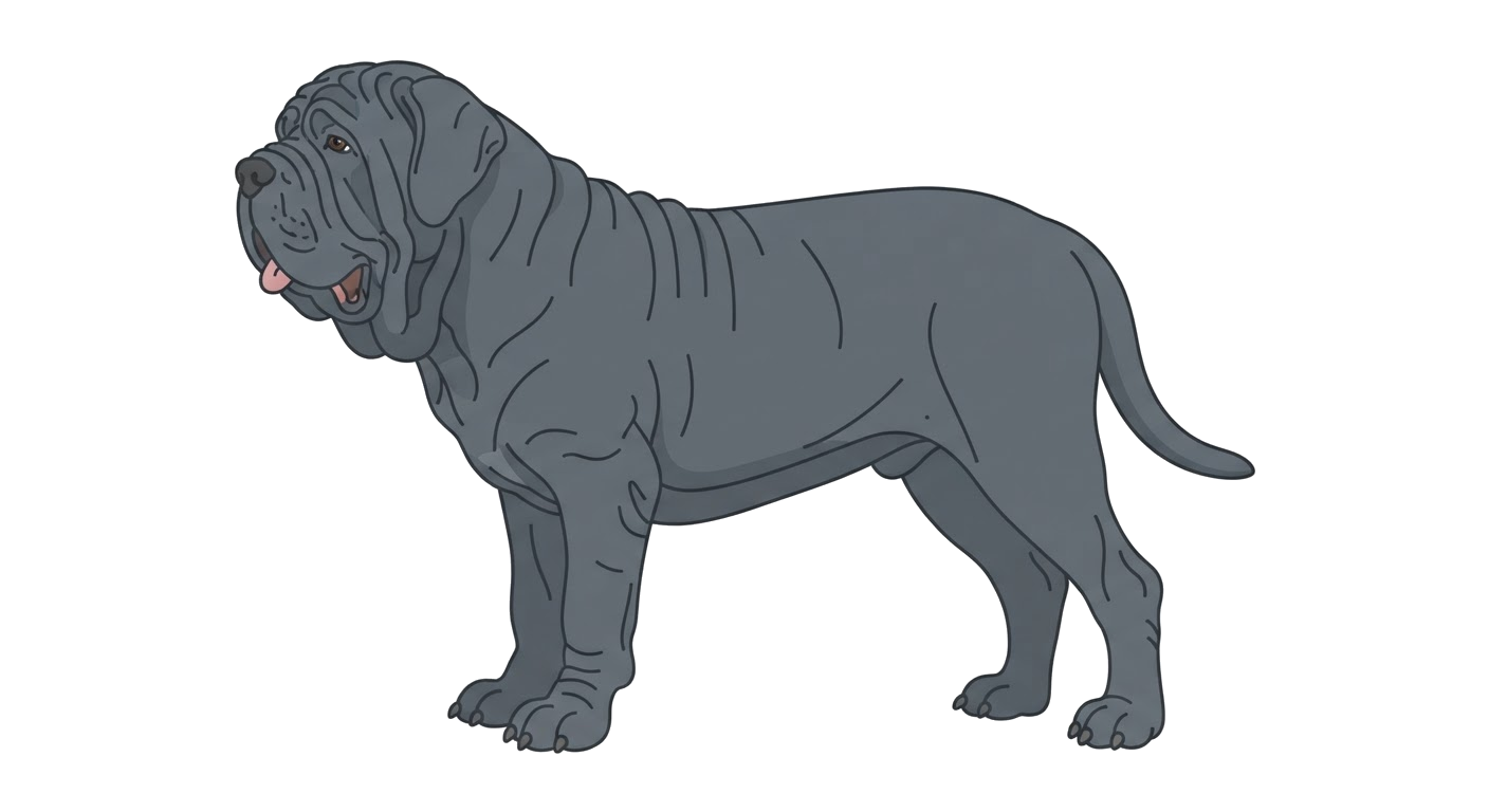 Side profile illustration of a Neapolitan Mastiff showing the points of the breed standard