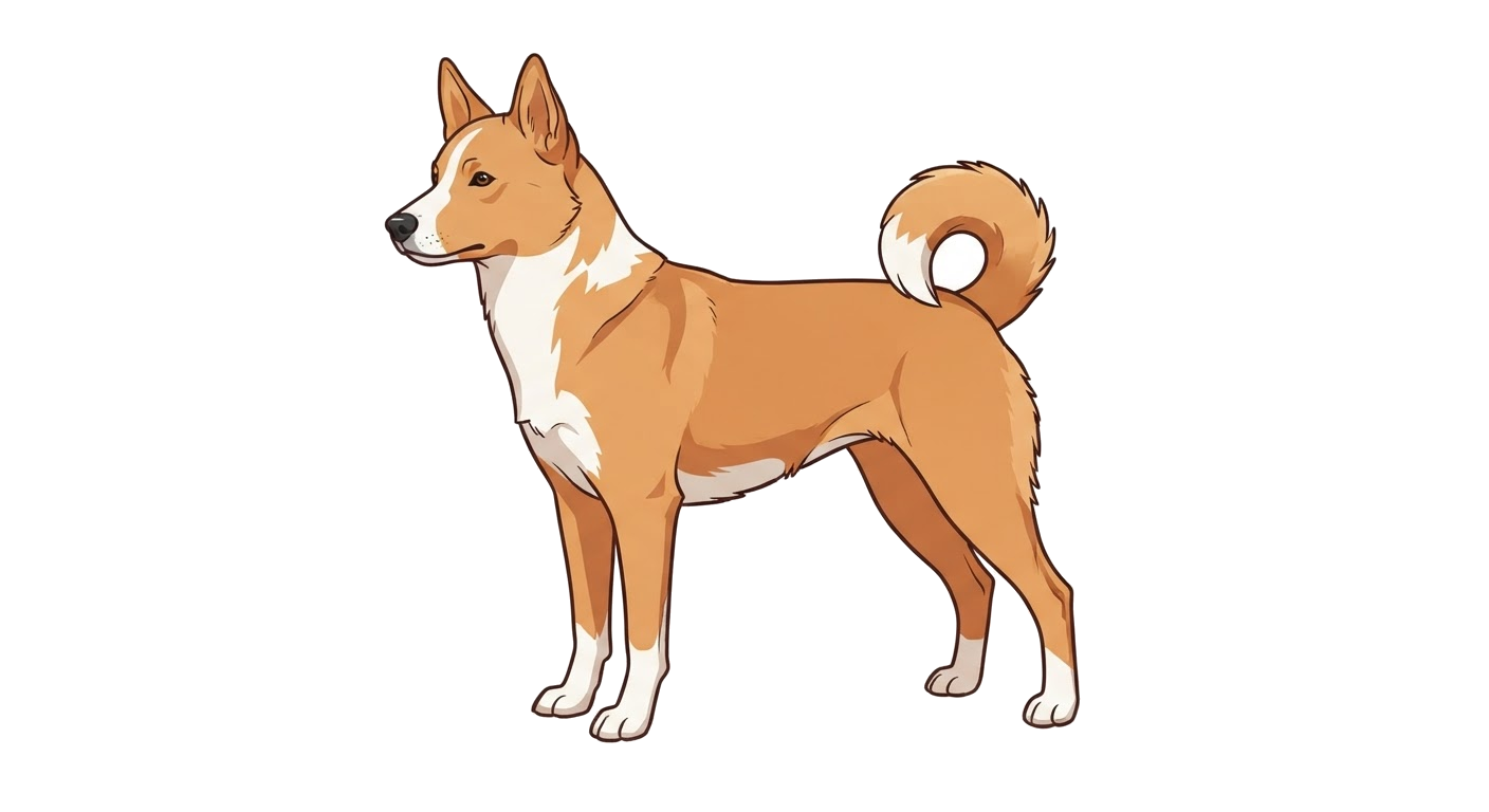 Side profile illustration of a Norrbottenspets showing the points of the breed standard