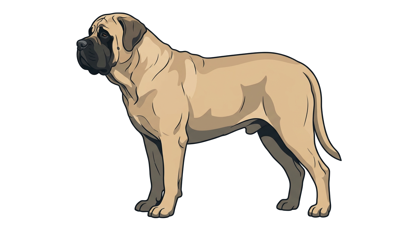 Side profile illustration of a North American Mastiff showing the points of the breed standard