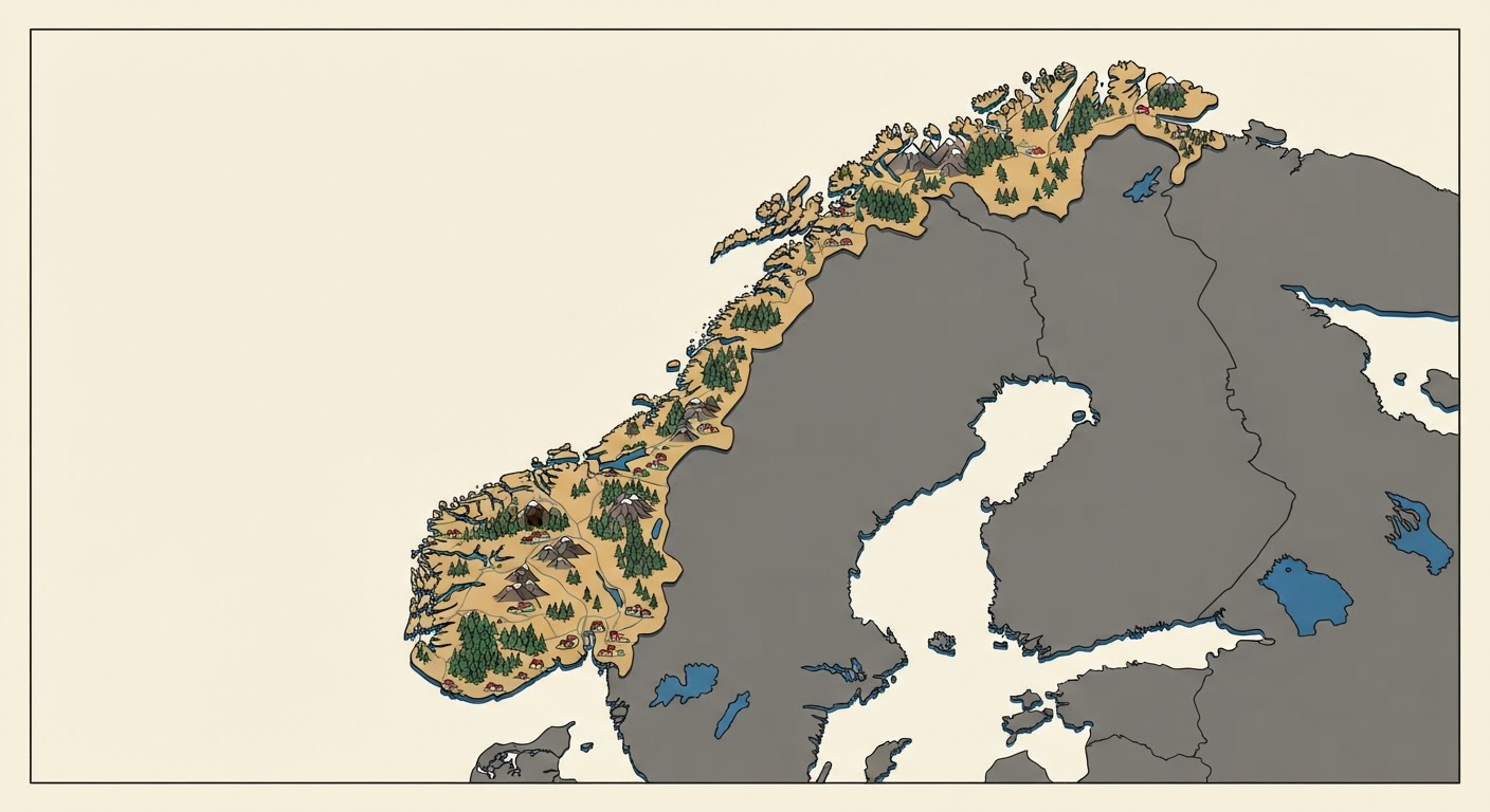 Illustrated map showing the origin of the Norwegian Elkhound