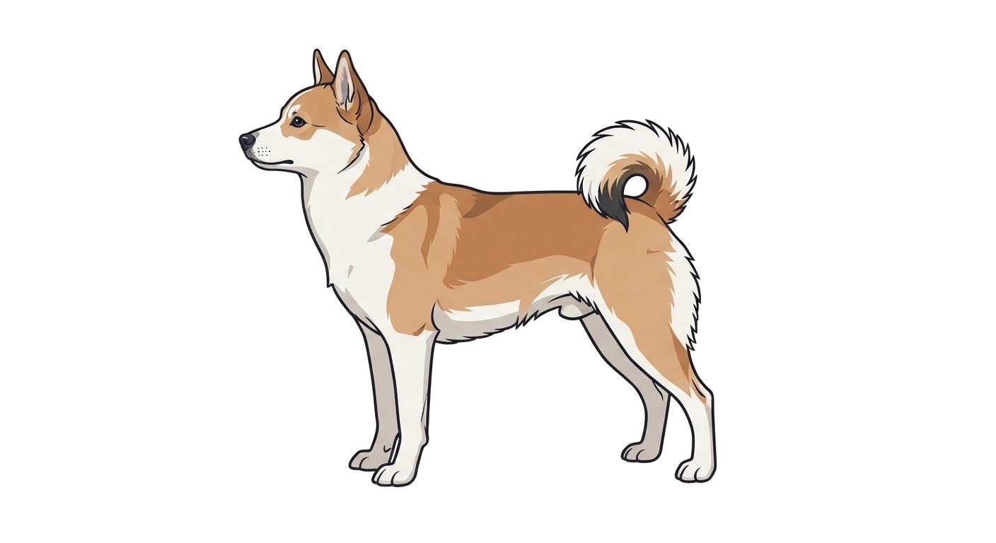 Side profile illustration of a Norwegian Lundehund showing the points of the breed standard