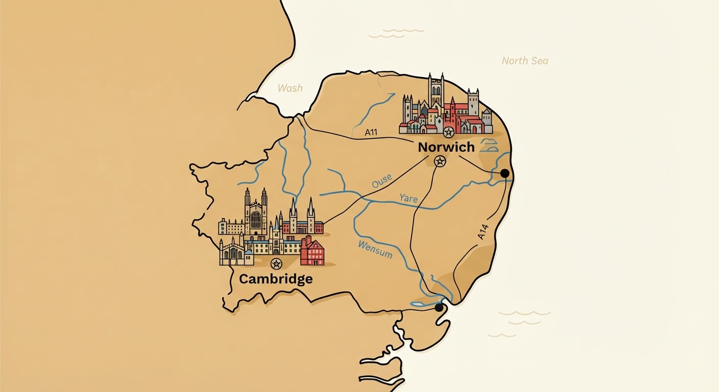 Illustrated map showing the origin of the Norwich Terrier