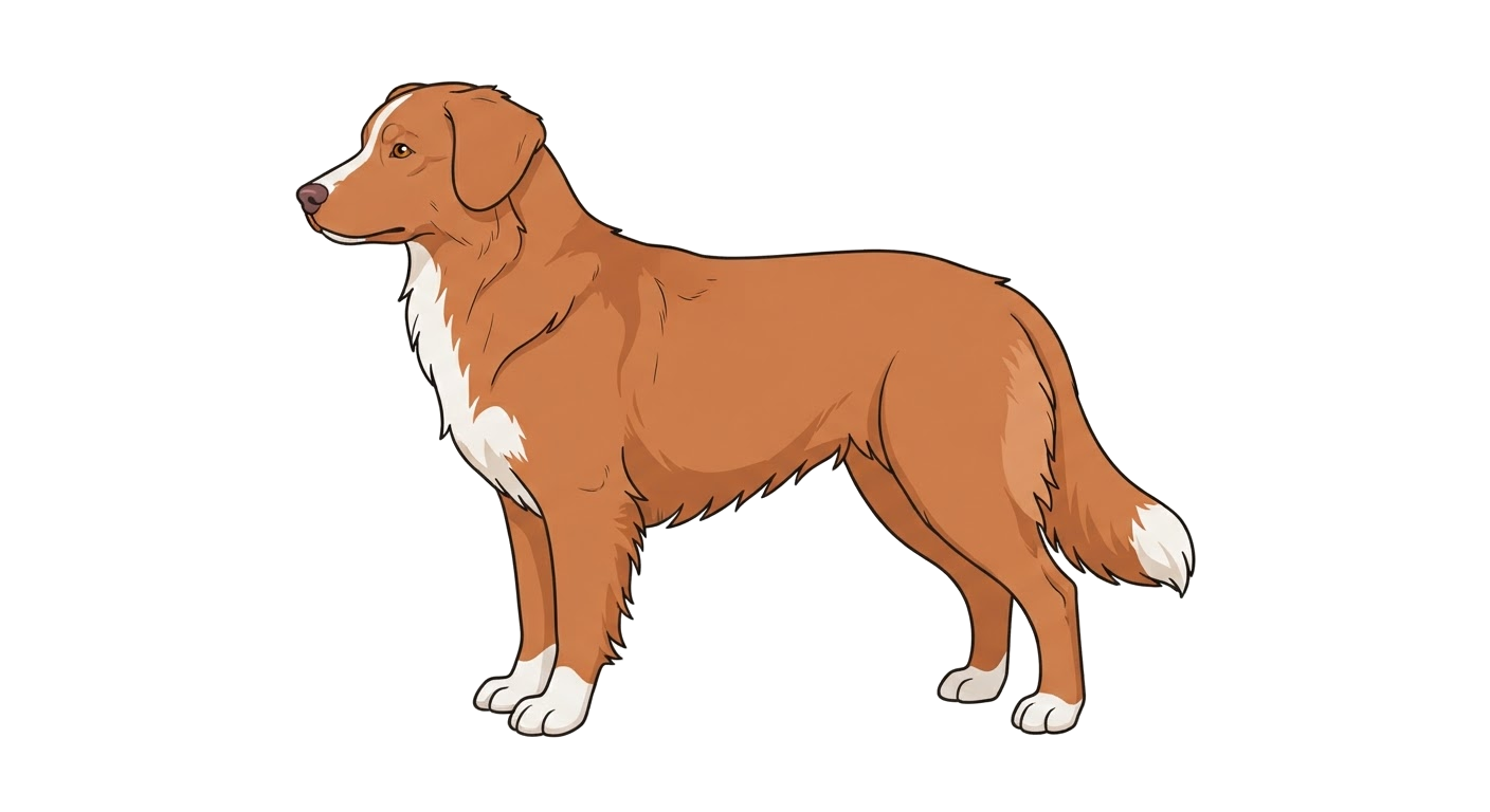 Side profile illustration of a Nova Scotia Duck Tolling Retriever showing the points of the breed standard