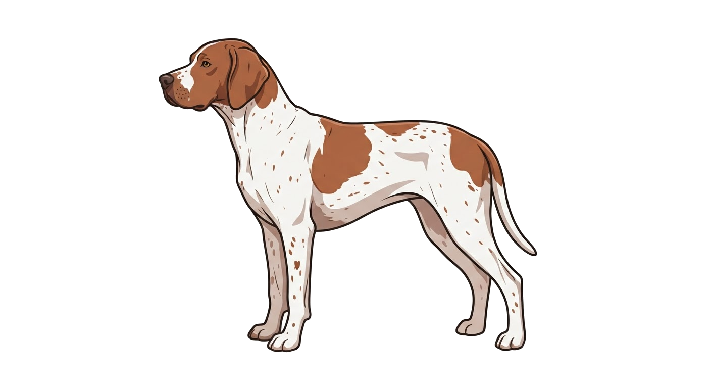 Side profile illustration of a Old Danish Pointer showing the points of the breed standard