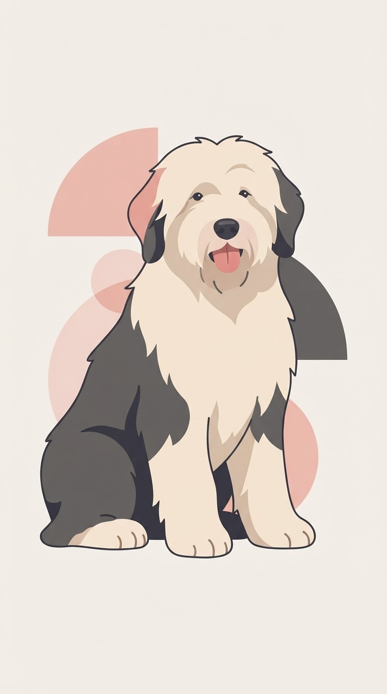 Flat vector illustration of a Old English Sheepdog