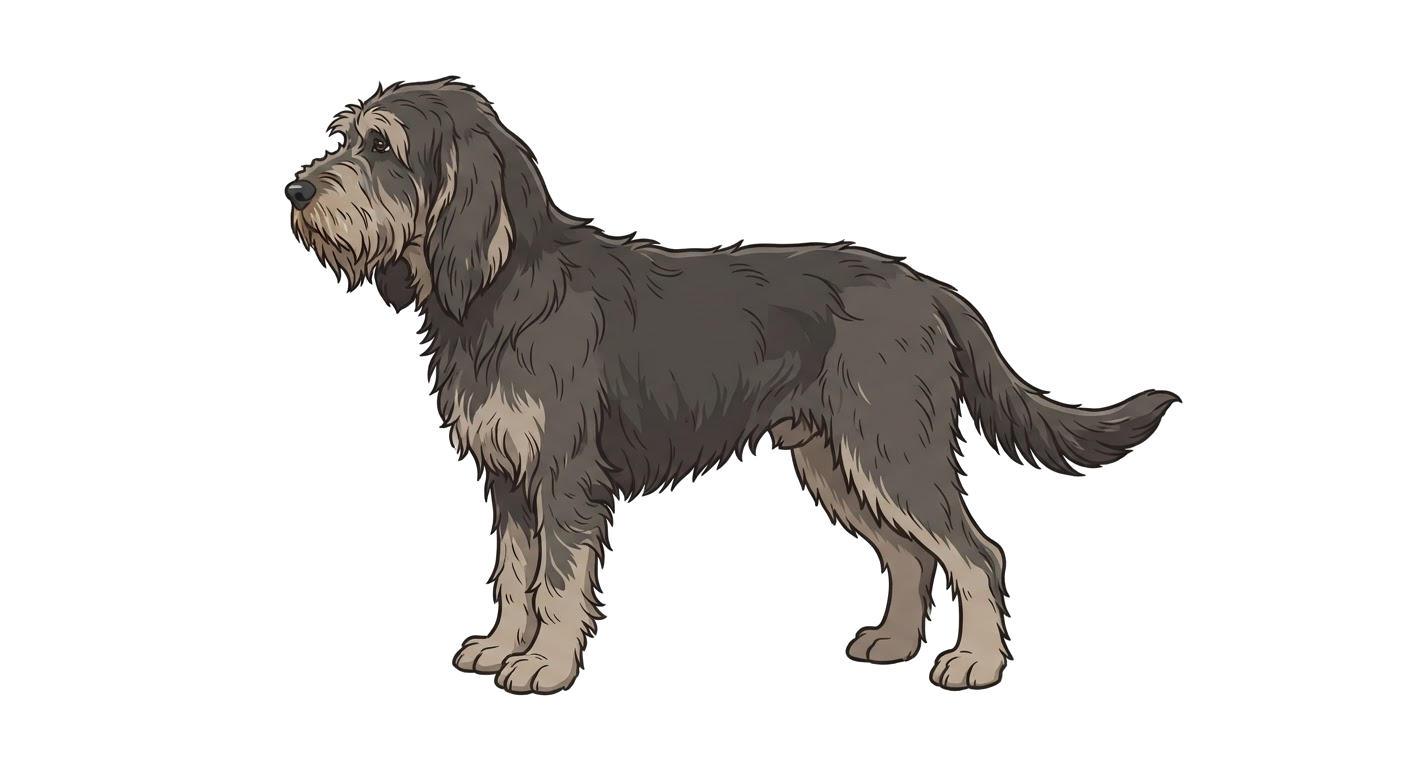 Side profile illustration of a Otterhound showing the points of the breed standard