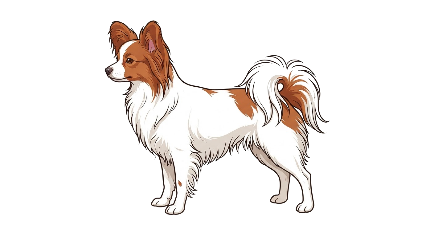 Side profile illustration of a Papillon showing the points of the breed standard