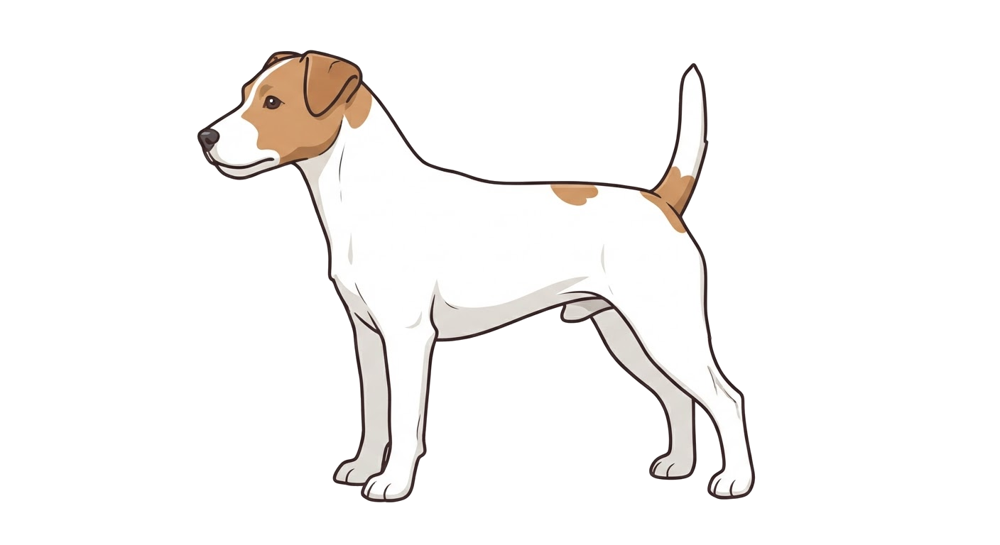 Side profile illustration of a Parson Russell Terrier showing the points of the breed standard