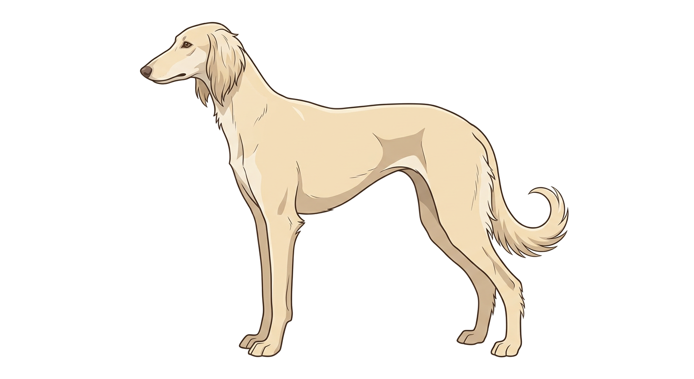 Side profile illustration of a Pashmi Hound showing the points of the breed standard