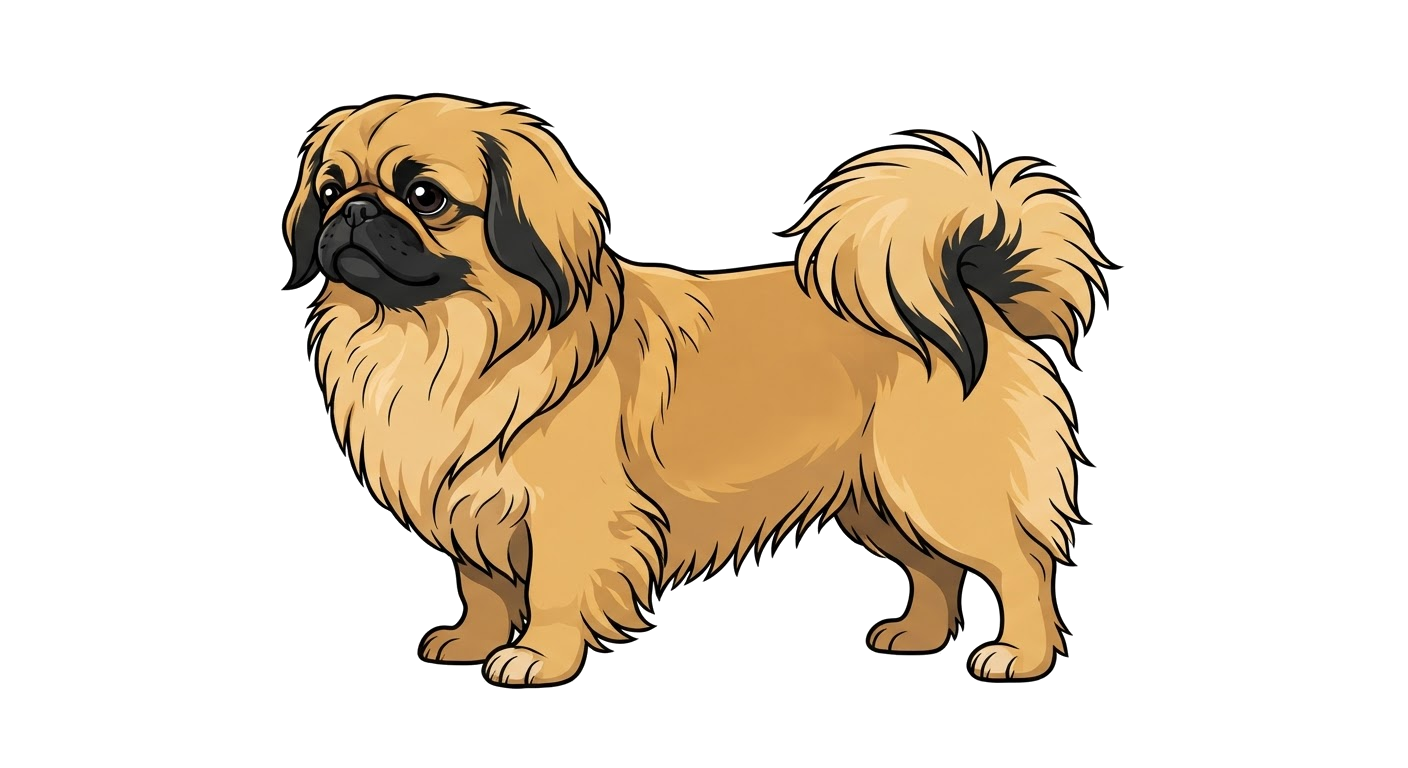 Side profile illustration of a Pekingese showing the points of the breed standard