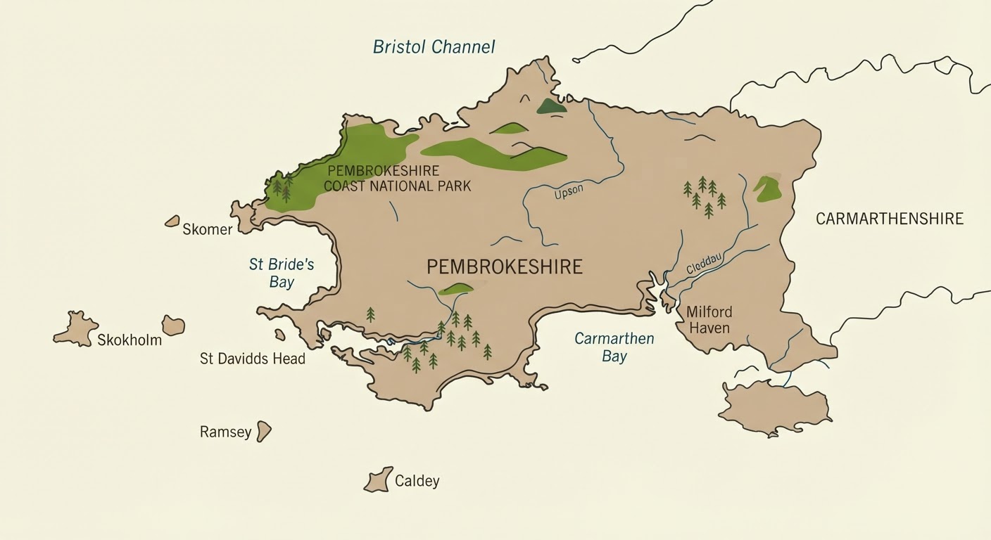 Illustrated map showing the origin of the Pembroke Welsh Corgi