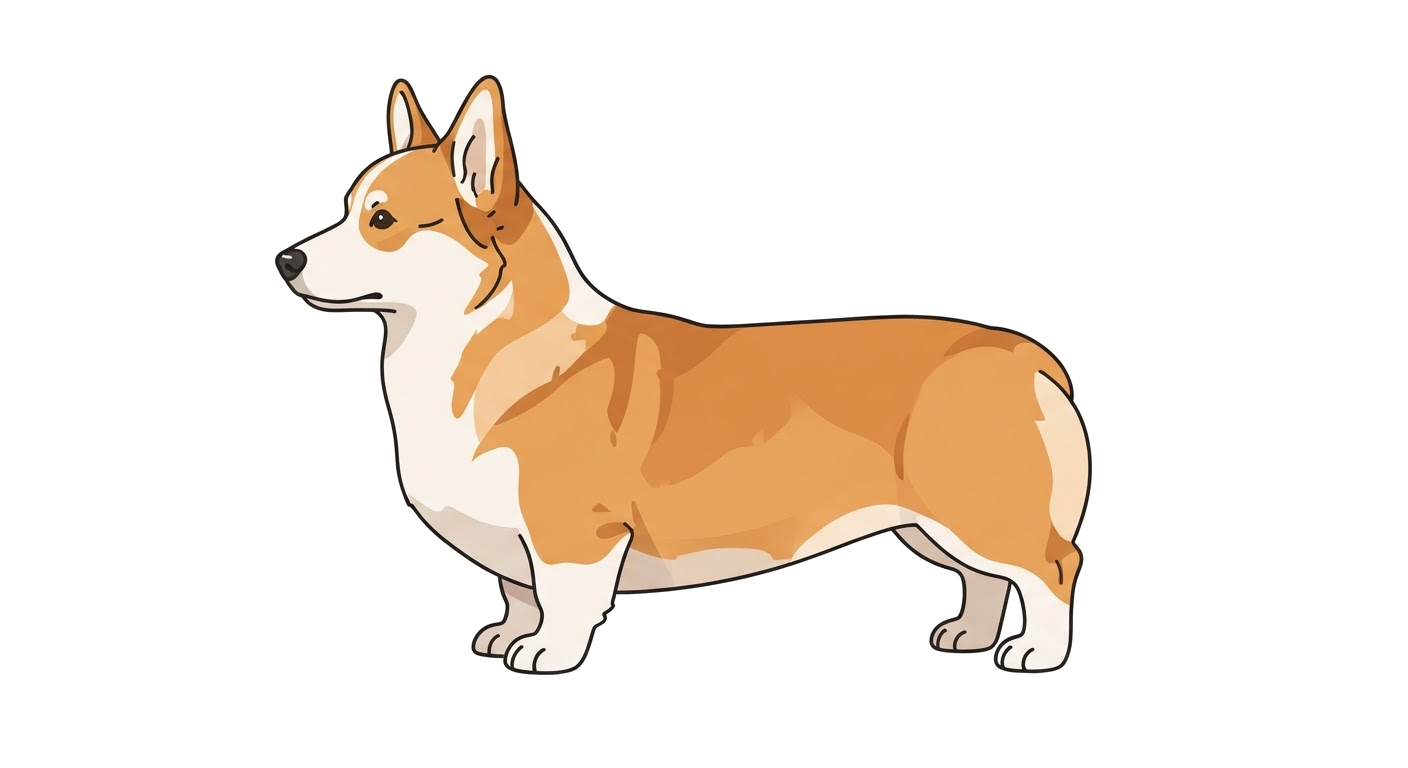 Side profile illustration of a Pembroke Welsh Corgi showing the points of the breed standard