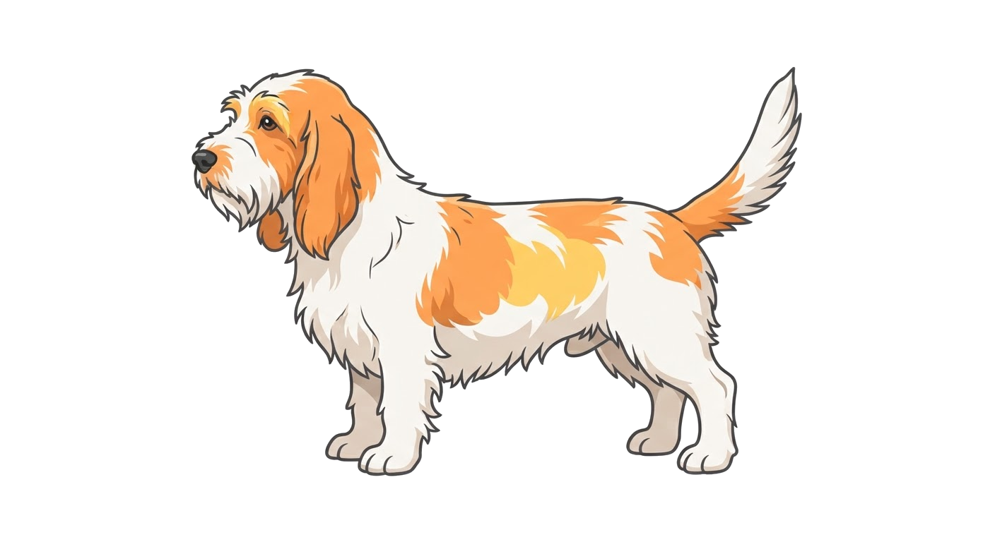 Side profile illustration of a Petit Basset Griffon Vendeen showing the points of the breed standard