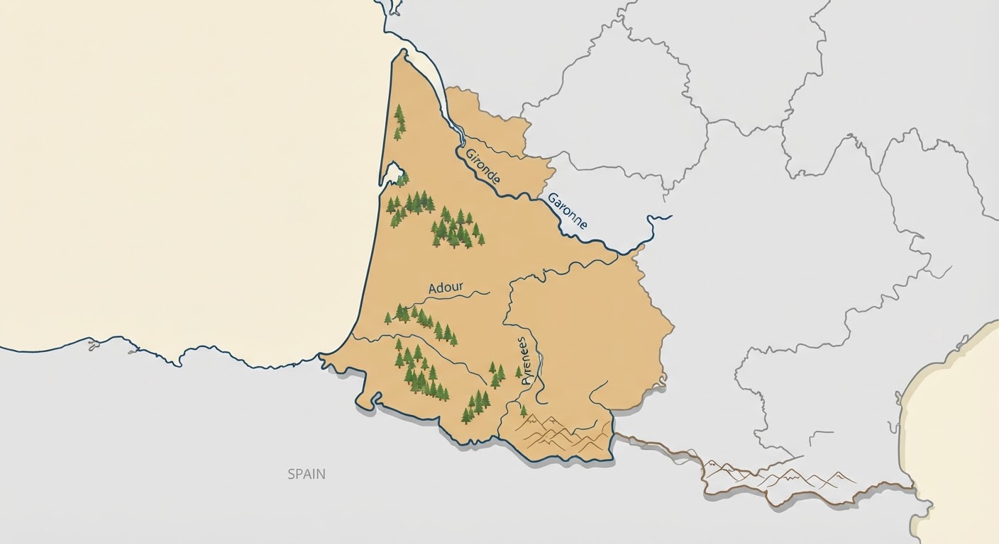 Illustrated map showing the origin of the Petit Bleu de Gascogne