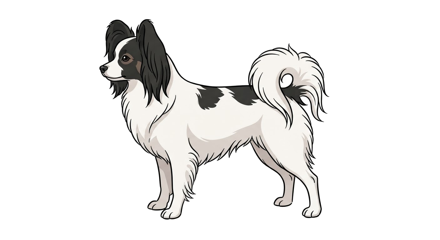 Side profile illustration of a Phalène showing the points of the breed standard